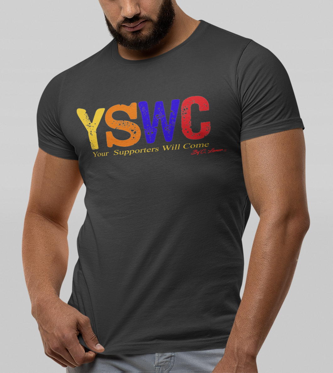 By' C. Lamor- YSWC Letter, Dark Gray tshirt, in the colors Red, Blue, Orange and Yellow for Gentlemen