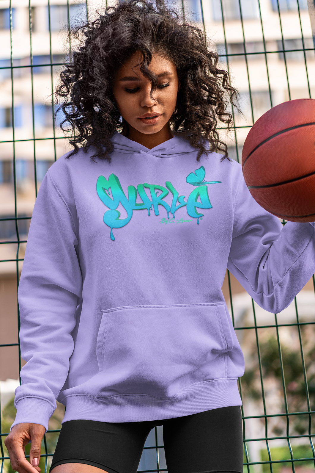 Gurlé Light Purple Hoodie with Green and Blue Grafitti